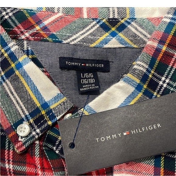 Tommy Hilfiger Boy's Plaid Long Sleeve Button Down Shirt NWT Large 16/18 - Picture 4 of 6